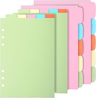 Teenitor 20pcs A5 Binder Dividers, 2 Set A5 Vertical Subject Dividers + 2 Set A5 Horizontal Divider, A5 6-Hole Punched Colorful Ring Binder Divider, Loose-Leaf Page Dividers for A5 Notepad
