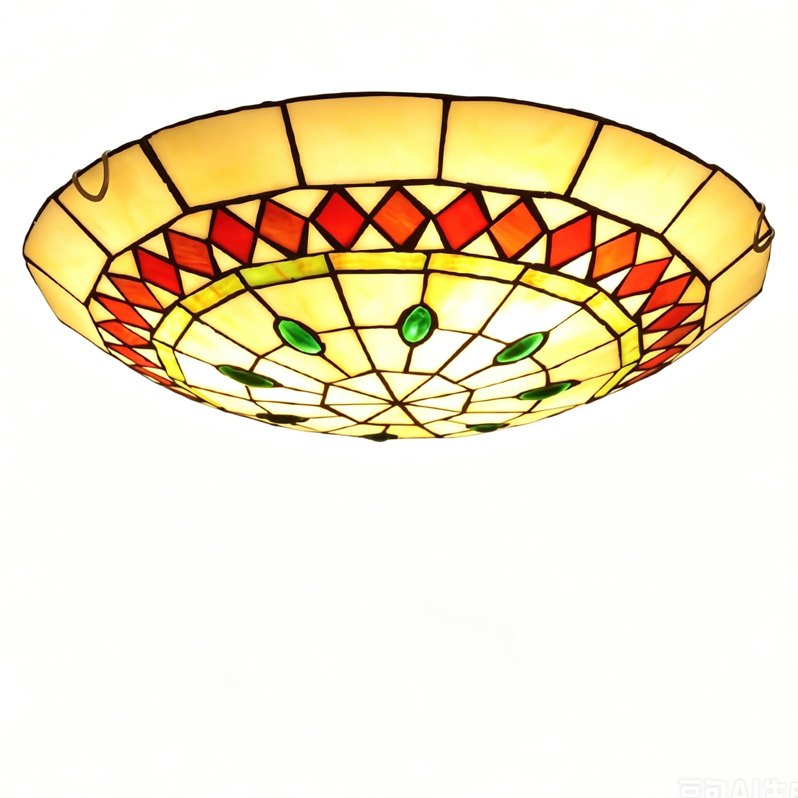 CNSXHAO Tiffany Style Ceiling Light Fixtures Flush Mount, Vintage Stained Glass Hallway Ceiling Lamp, E27 Bulb Retro Round Shade Chandeliers for Bedroom Living Room Kitchen,30cm