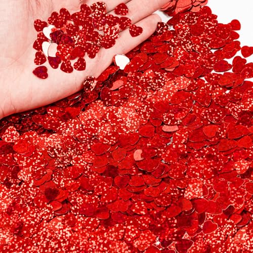 Jocomoni 1500pcs/50g Valentines Day Hearts Confetti Decorations,Iridescent Red Heart Table Confetti Glitter Heart Sequins for Valentine's Day Wedding Birthday Party Home Decoration
