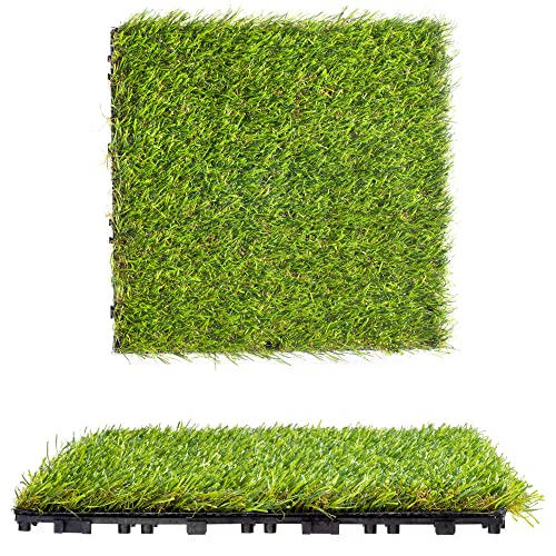 THE LOFT 7 DESIGN 6 Pack Artificial Fake Grass Lawn Turf 12x12 inch 144 Square Feet Indoor Outdoor for Pets Dogs Balcony Wall Design Patio