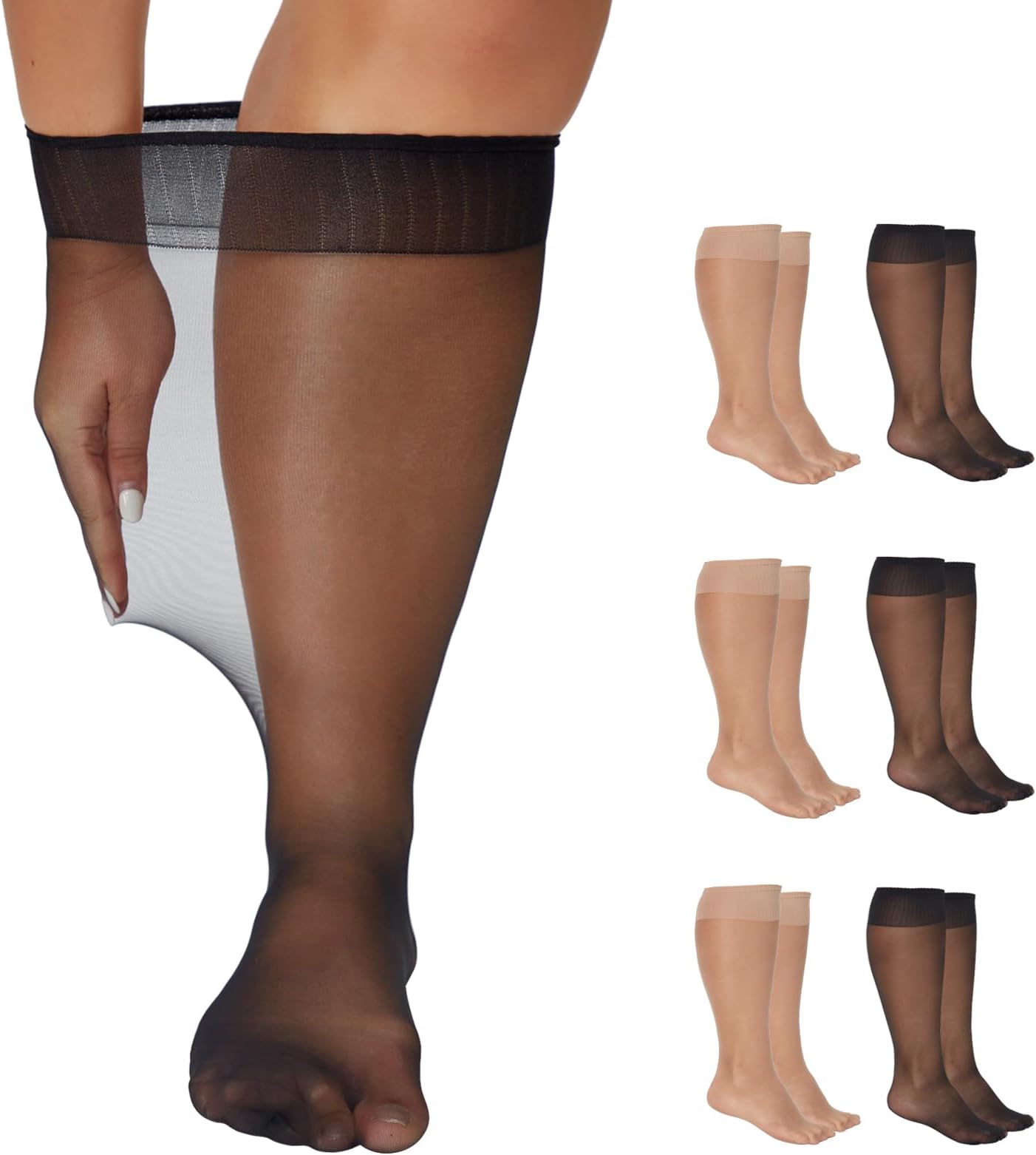 Yilanmy Plus Size Knee High Socks for Women Nylon Sheer Trouser Socks 6Pairs