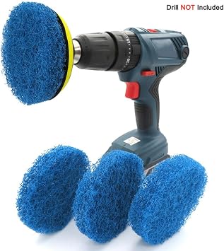 4pcs 4 Inches round Drill Cleaning Brush Attachments with Fiber Pads Convenient and Time-saving Scrubber for Tile and Toilet Cleaning Random Random Color