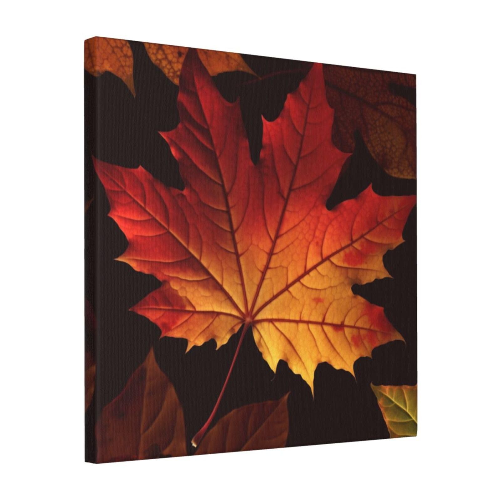 KLOPH Fall Autumn Leaves Canvas Wall Art for Living Room 16"x16" Modern Artwork Painting for Bathroom Hanging Canvas Prints Aesthetic Wallart for Bedroom Kitchen Office Wall Decor