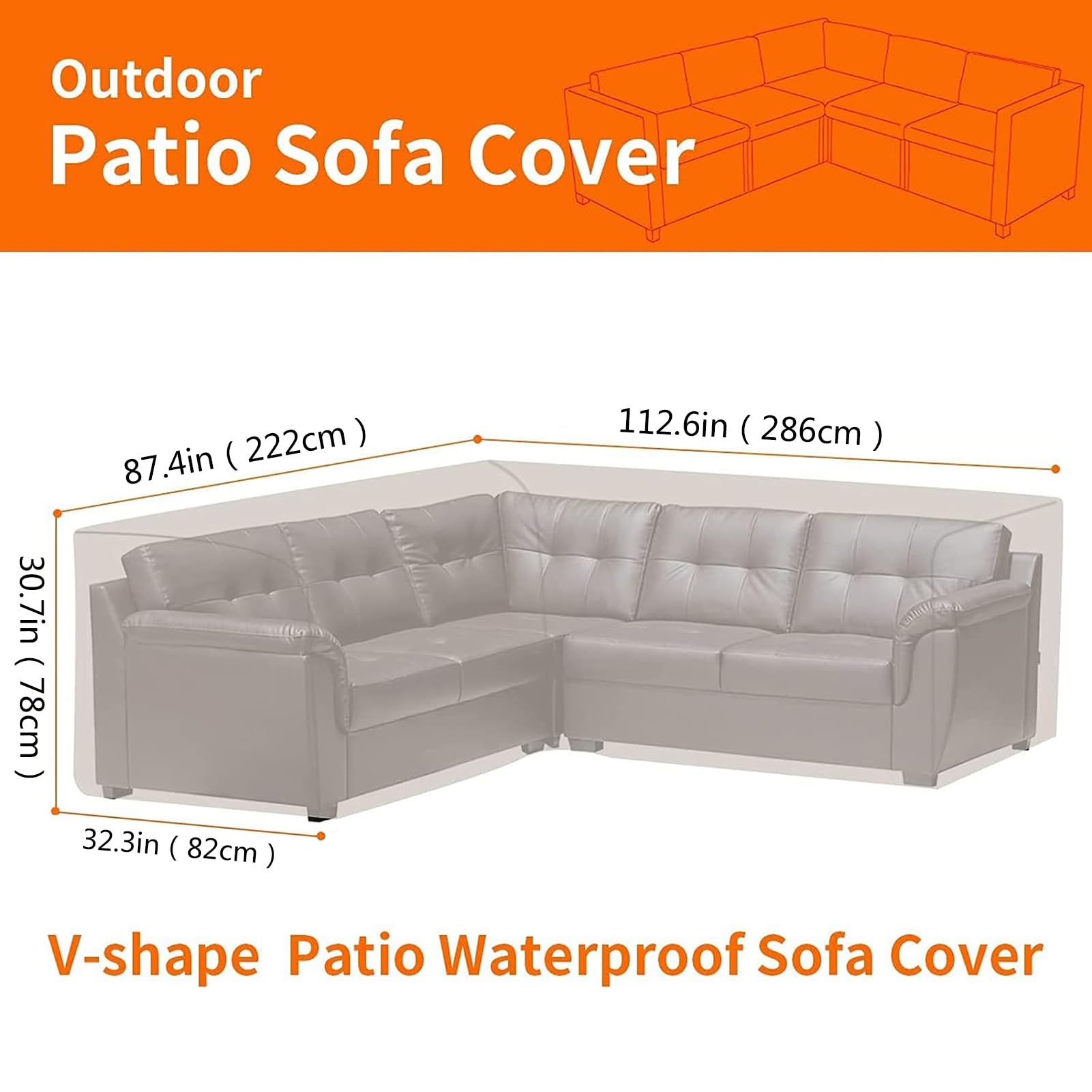 Fundas de sofá de jardín en Forma de L, Tela Oxford 420D, Impermeable Funda Sofa para Exterior, Funda para Muebles de Jardín, para Jardin Sofá Seccional (222x286x78cm,Blanco)