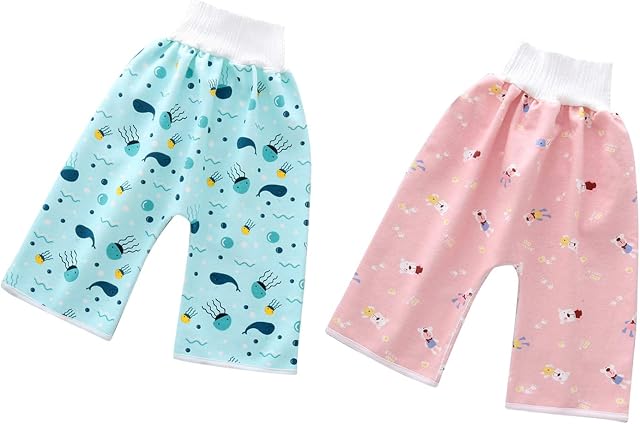 GEMVIE 2 Packs Baby Training Skirt Toddler Diaper Skirt Shorts Cotton Reusable Nappy Skirt Shorts Tranining Pants