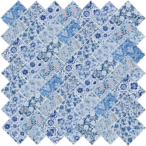 Image of 5 inchx5 inch50pcs Cotton Fabric Squares for Sewing Quilting Supplies-Blue Floral | Good quality wonderful colors beautiful patterns soft and sturdy 100% cotton fabric squares perfect for quilting projects