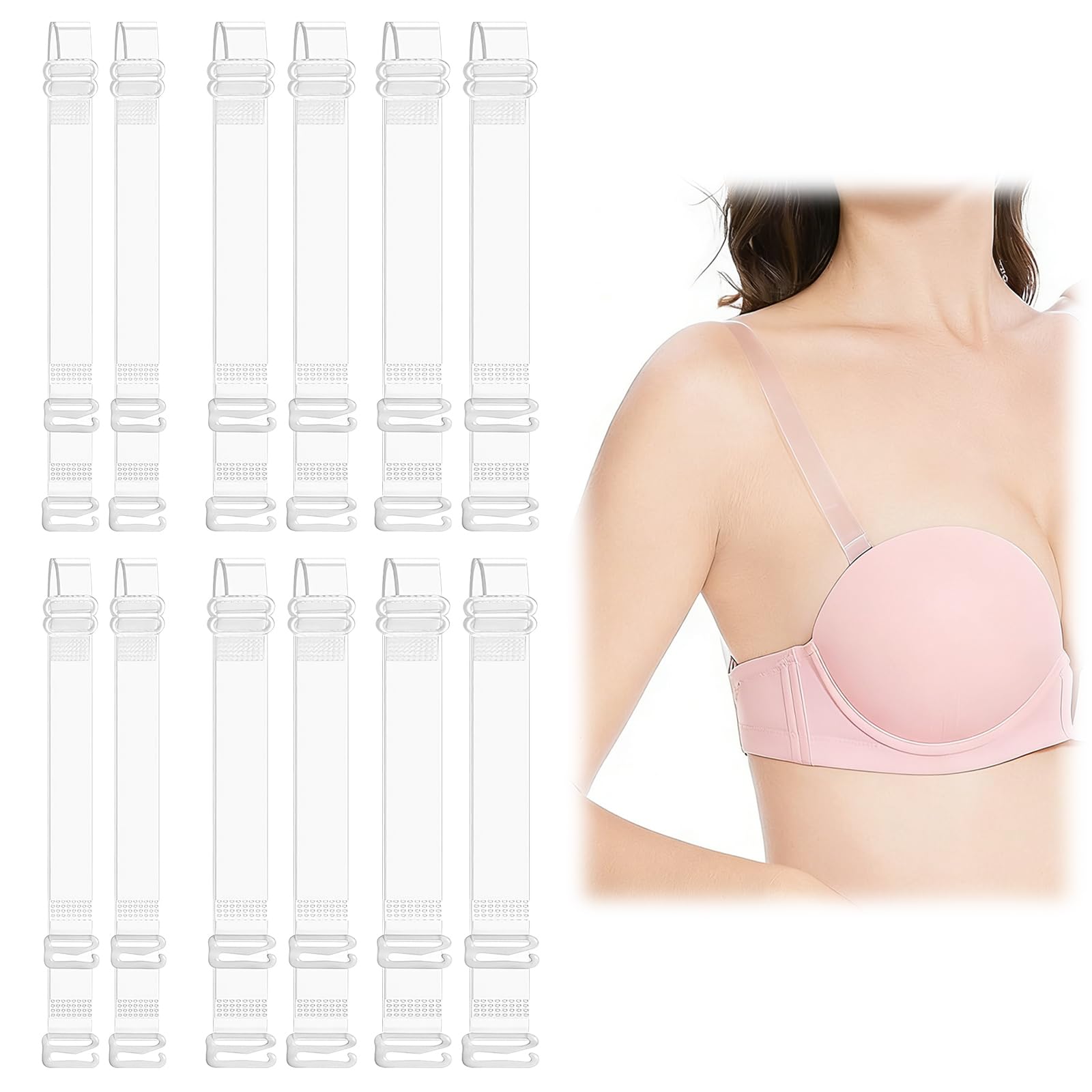 Weiche Transparente Ersatz BH Schultergurte, 6 Paar Unsichtbare Klare BH Träger, Unsichtbare rutschfeste Verstellbare BH Träger, 1cm/1.2cm/1.5cm Breite, BH mit Durchsichtigen Trägern für Frauen