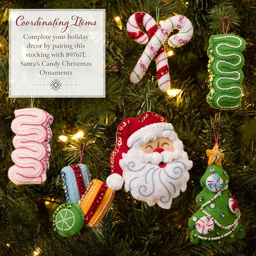 Image of Bucilla Felt Applique 18 inch Stocking Making Kit, Santa's Candy Christmas, Perfect for DIY Arts and Crafts