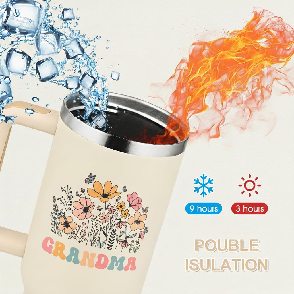 Grandma Gifts,40oz Tumbler with Handle for Grammy, Travel Tumbler Gifts for Mother's Day women Birthday Christmas, Gift to Grandma from Grandchildren - Image 4
