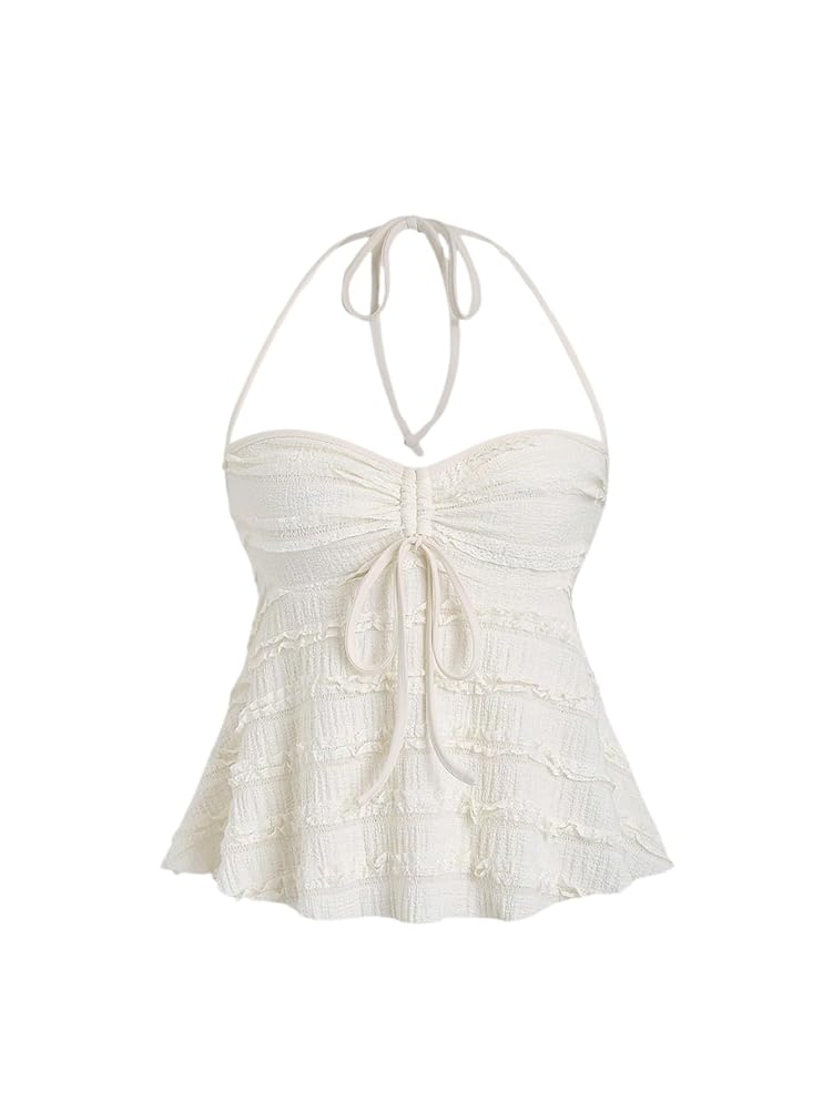 ◆つむぎ◆ SOLY HUX Women's Peplum Halter Crop Tops Y2K Drawstring Tie