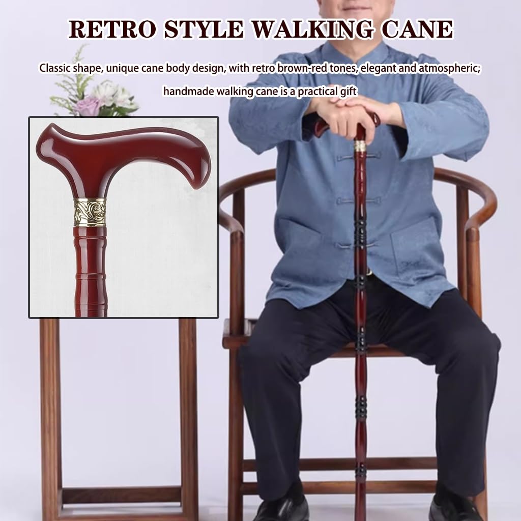 Pomoc w poruszaniu się laska do chodzenia w stylu retro, ręcznie wykonana drewniana laska do poruszania się z antypoślizgową matą dla osób niepełnosprawnych -