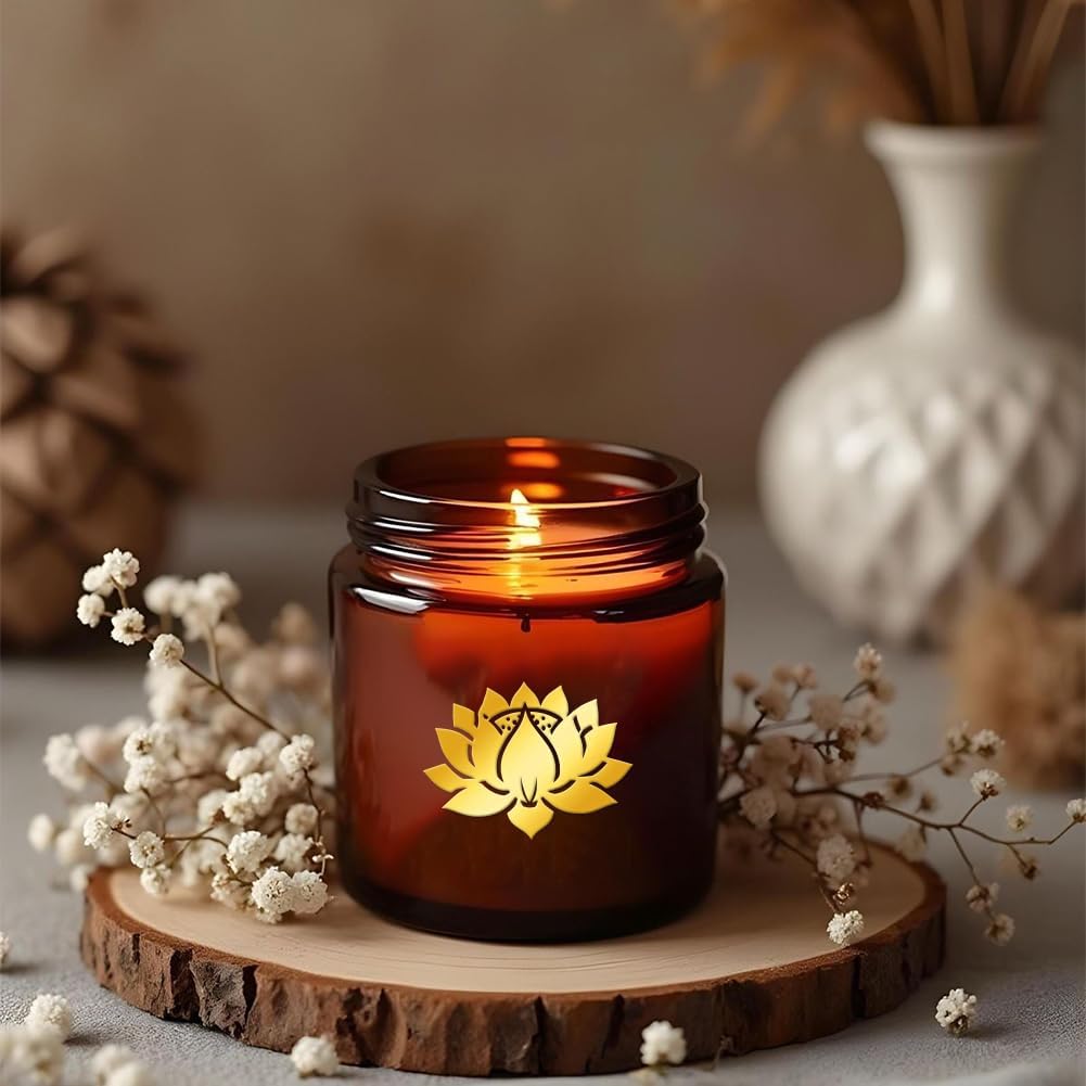 9Pcs Golden Self Adhesive Stickers 4cmx4cm Flower Boho Metal Decals Lotus Waterproof Decorate Sticker for Scrapbooks DIY Resin Crafts Phone Water Bottle Decoration