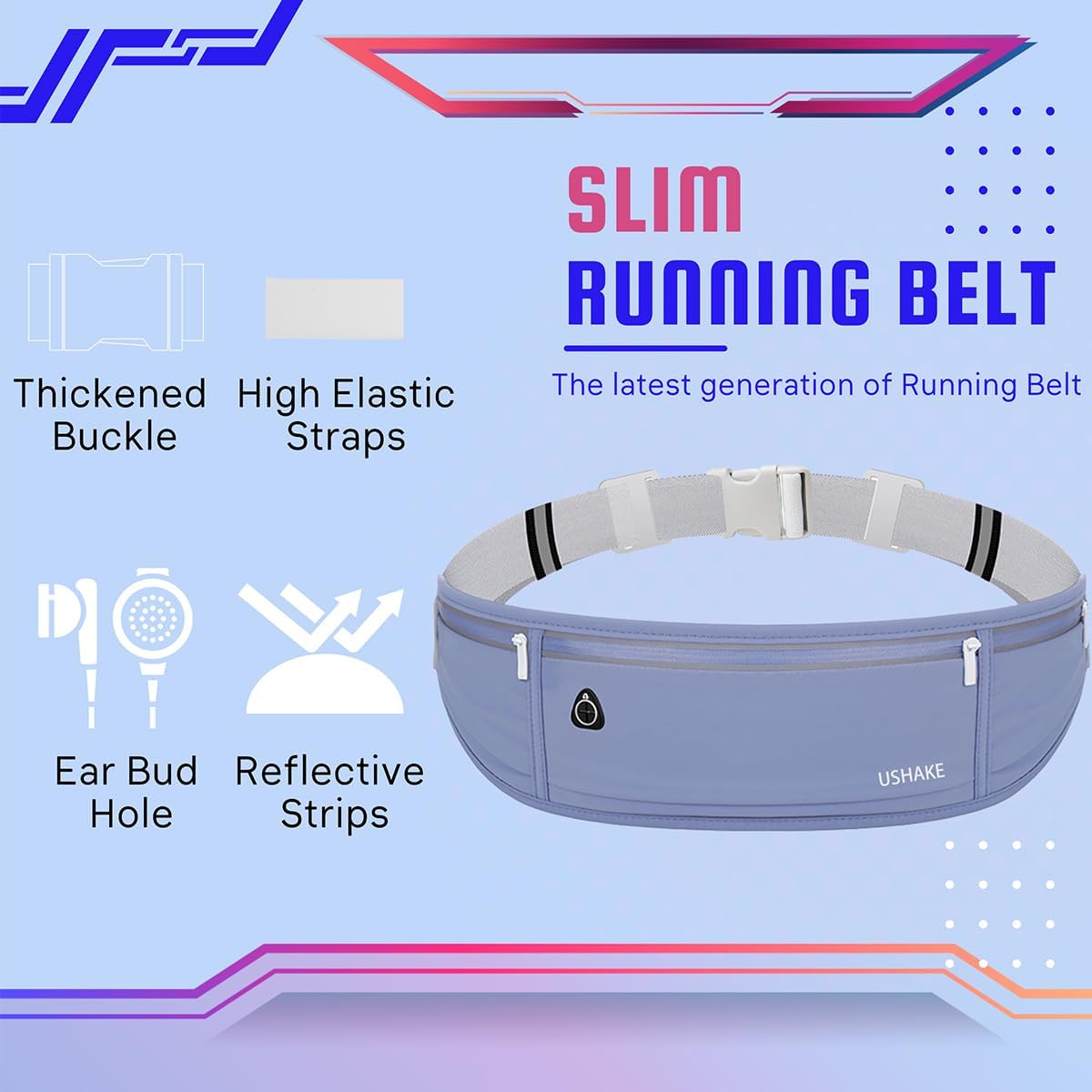 USHAKE Slim Running Belt, Workout Fanny Pack for Men Women,Exercise Waist Pack for Apple iPhone Holder, Runner Belt for Running Walking Cycling Camping Gym Dark Blue - Image 3