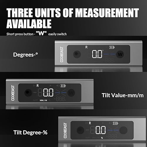 Miniatura 4 de Coobeast Buscador de ángulo digital magnético, medidor de ángulo digital recargable con dos líneas de luz roja integradas, mini transportador de