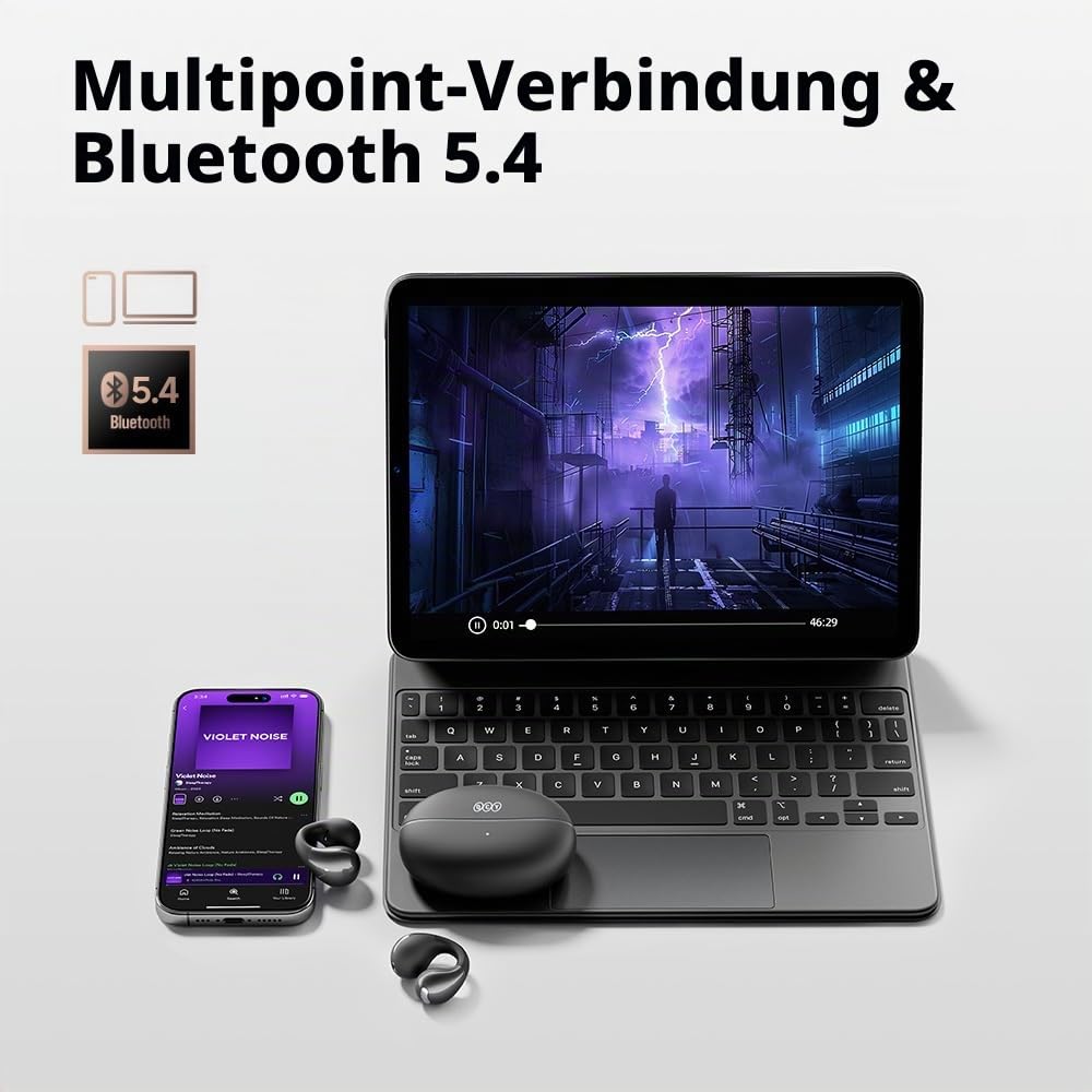QCY Crossky C30 Open Ear Kopfhörer,Kabellose Bluetooth 5.4 Clip On Kopfhörer,4 Mikrofon ENC Geräuschunterdrückung,Stabiler Sitz,Dual-Connection,anpassbarer EQ,Sportkopfhörer