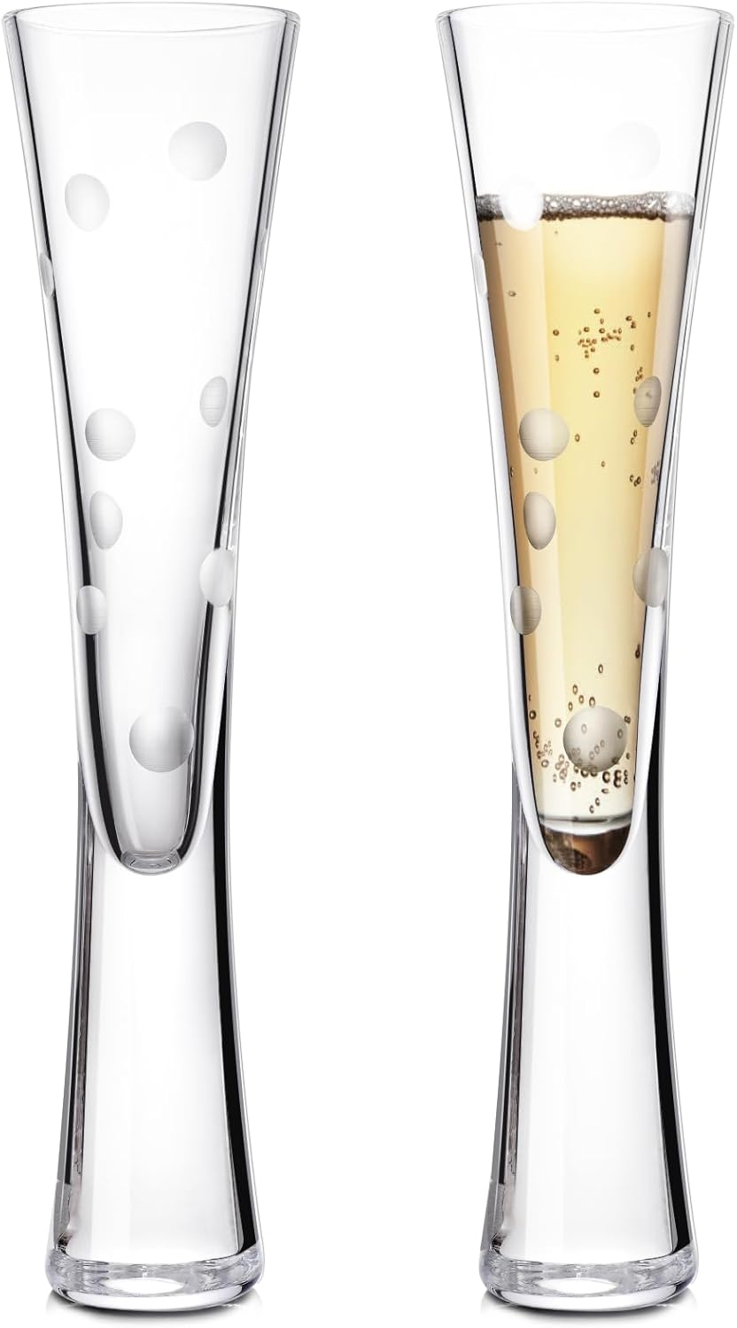 NUTRIUPS Champagne Flutes 5 oz, Hand Blown Glasses for Champagne Prosecco, Hand-carved Patterns, Set of 2 Clear Crystal Glass for Wedding Anniversary