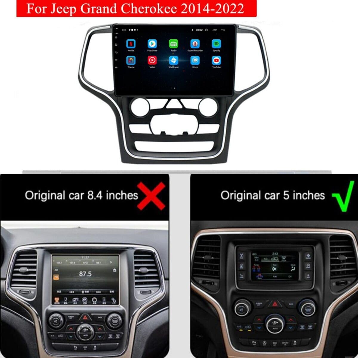 9\" For Jeep Grand Cherokee 2014-2022 Apple Carplay Android 13 Auto Head Unit Car Radio Intelligent System GPS WIFI 4-64GB Navi