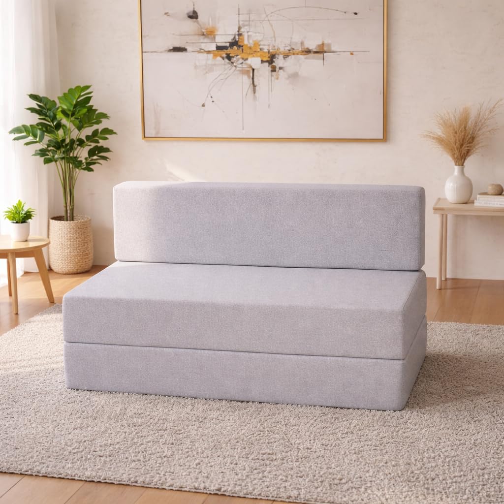 Double Seater Foldable Sofa Cum Bed | 4x6 Feet Jute Fabric Sofa Bed with Washable Cover | Ideal for Home & Office Guests| White-image-36