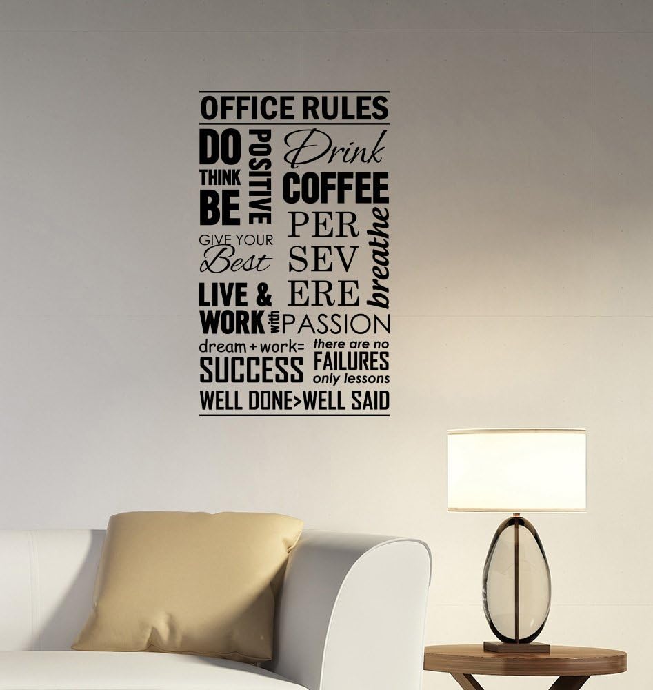 Office Rules Wall Decal Be Think Positive Success Work Inspirational Quotes Sticker Business Vinyl Lettering Motivational Saying Art Decorations Room Window Door Decor hq33
