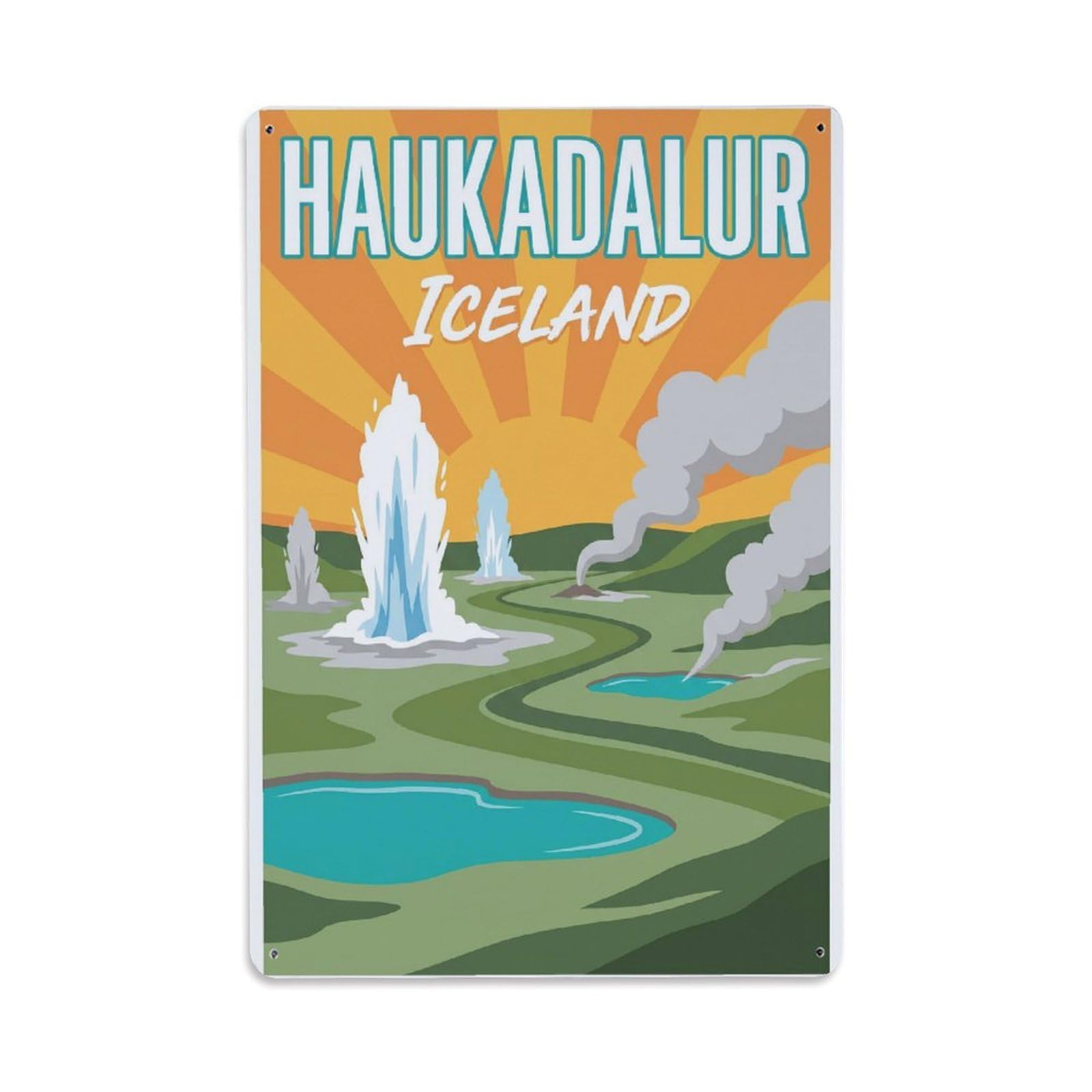 Gead 8X12inch Style Vintage Travel Haukadalur Iceland Valley Metal Tin Sign