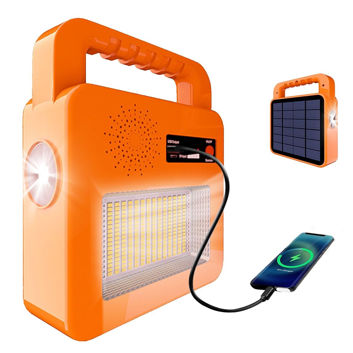 Solar Work Light Rechargeable Bluetooth Speaker Camping Light USB/Solar Charging IP66 Waterproof LED Work Floodlight Portable Security Jobsite Lighting Emergency light for Fishing Hiking Car Repairing