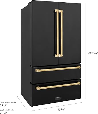 ZLINE Autograph 36 in. Black Steel Counter-Depth Refrigerator with Gold Handles (RFMZ-W-36-BS-G)