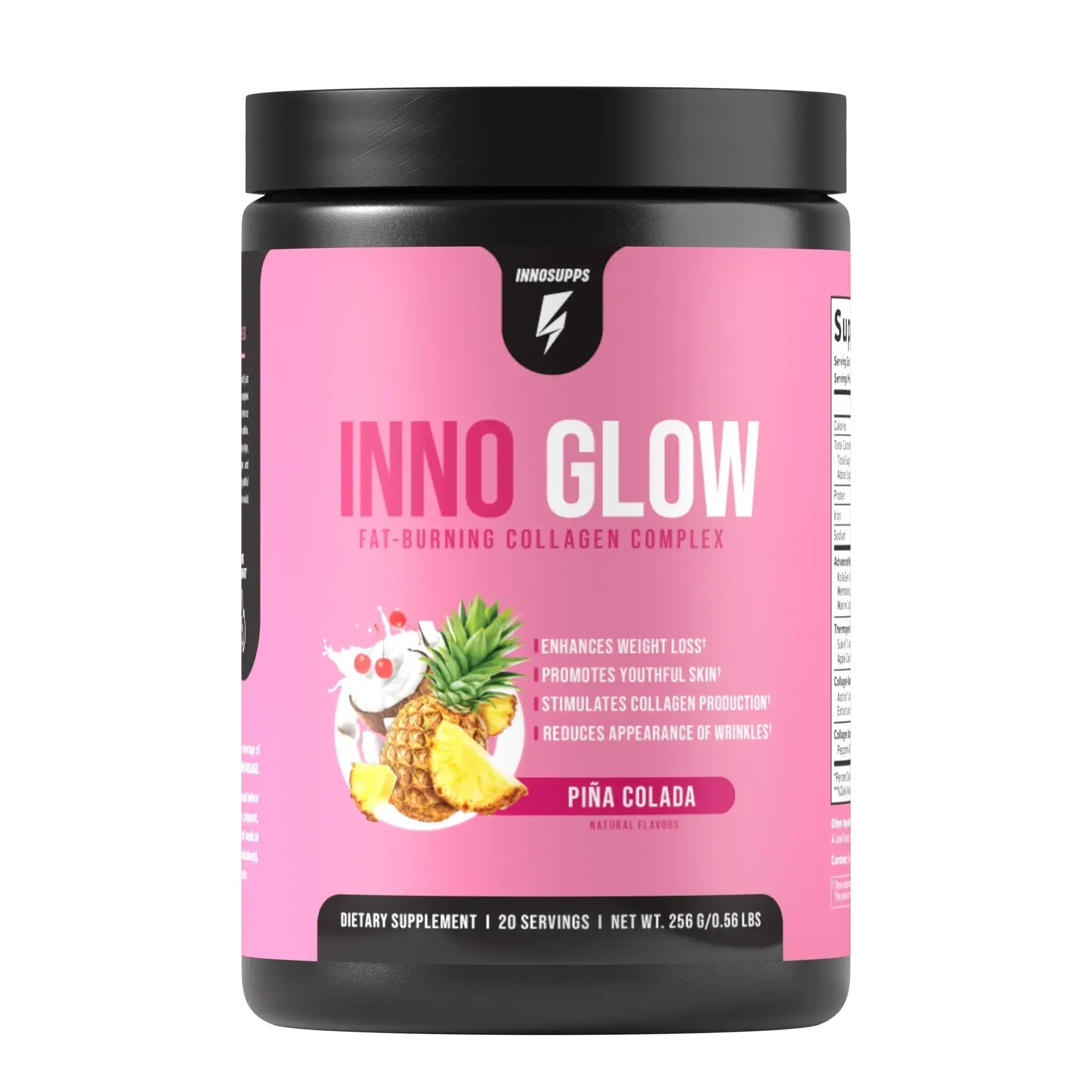 InnoSupps INNO GLOW Fat Burning Collagen Complex | Promotes Youthful Skin | Reduces Wrinkles Appearance | Enhances Weight Loss | Stimulates Collagen Production | Pina Colada | 20 Servings
