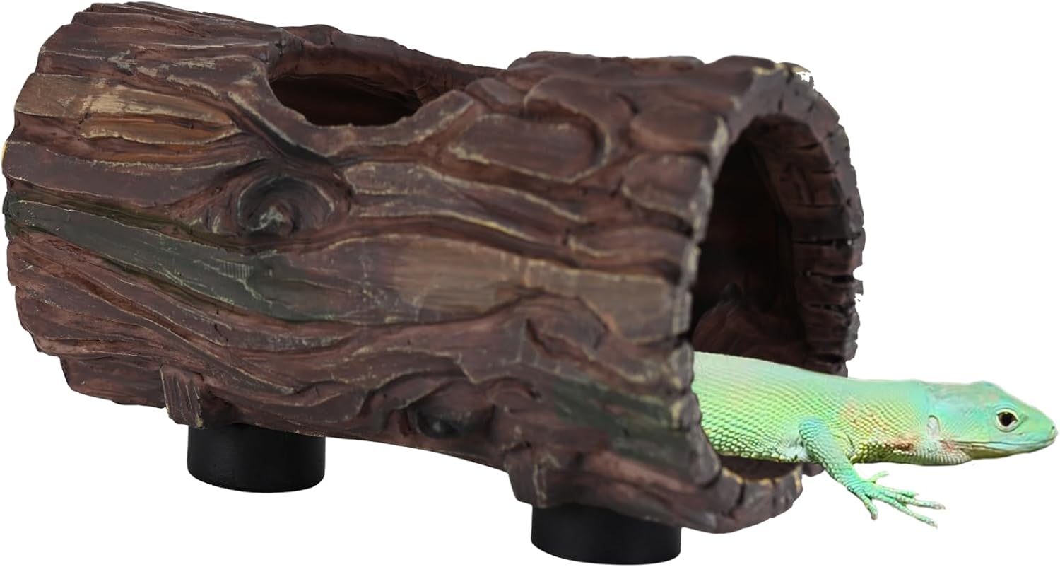 Magnetic Reptile Hide Cave Resin Hollow Tree Trunk Hideout, Gecko Hide with Strong Magnetic Climbing Toy Reptile Tank Accessories for Crested Gecko,Lizard, Terrarium Decor