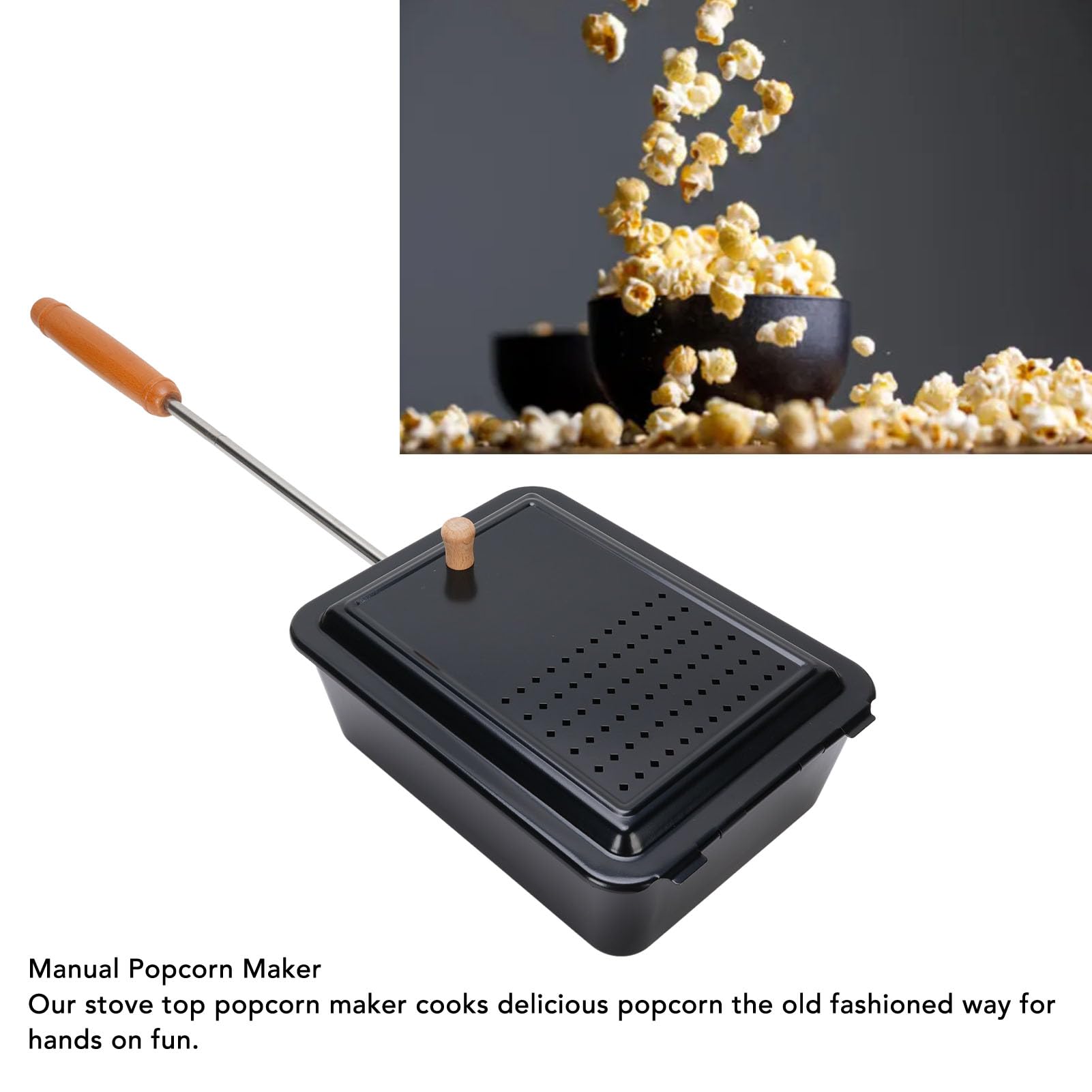 Vvikizy Campfire Popcorn Popper, Popcorn Grill Tray, Iron Manual Popcorn Pan, Old Fashioned Popcorn Maker with Extended Handle for Home Camping Backyard