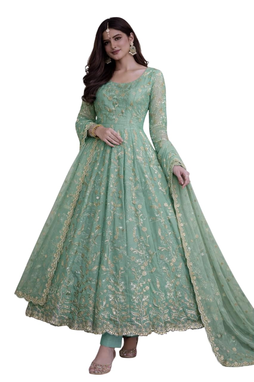 Women Beautiful Designer Gown and Pant and Dupatta for Women Fandy Silk | Full Sleeve Ethnic Gown | Embroidery & Sequin Work - Review, Price and Buying Guide