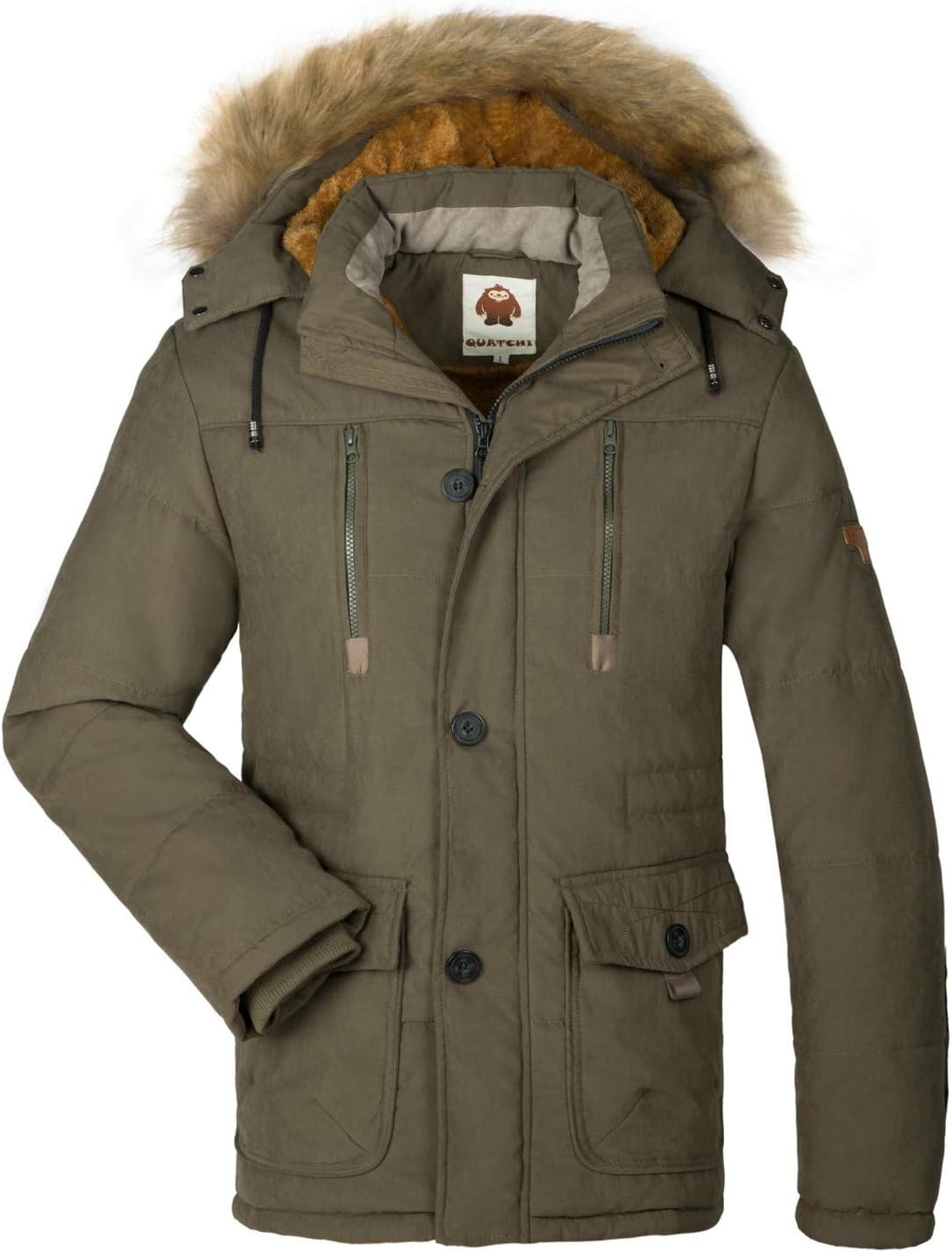 HAINES Parka Jacket Mens Coats with Fur Hood Winter Warmth Thicken Casual Outwear Coat, A07-army Green, Gr. EU-XXL