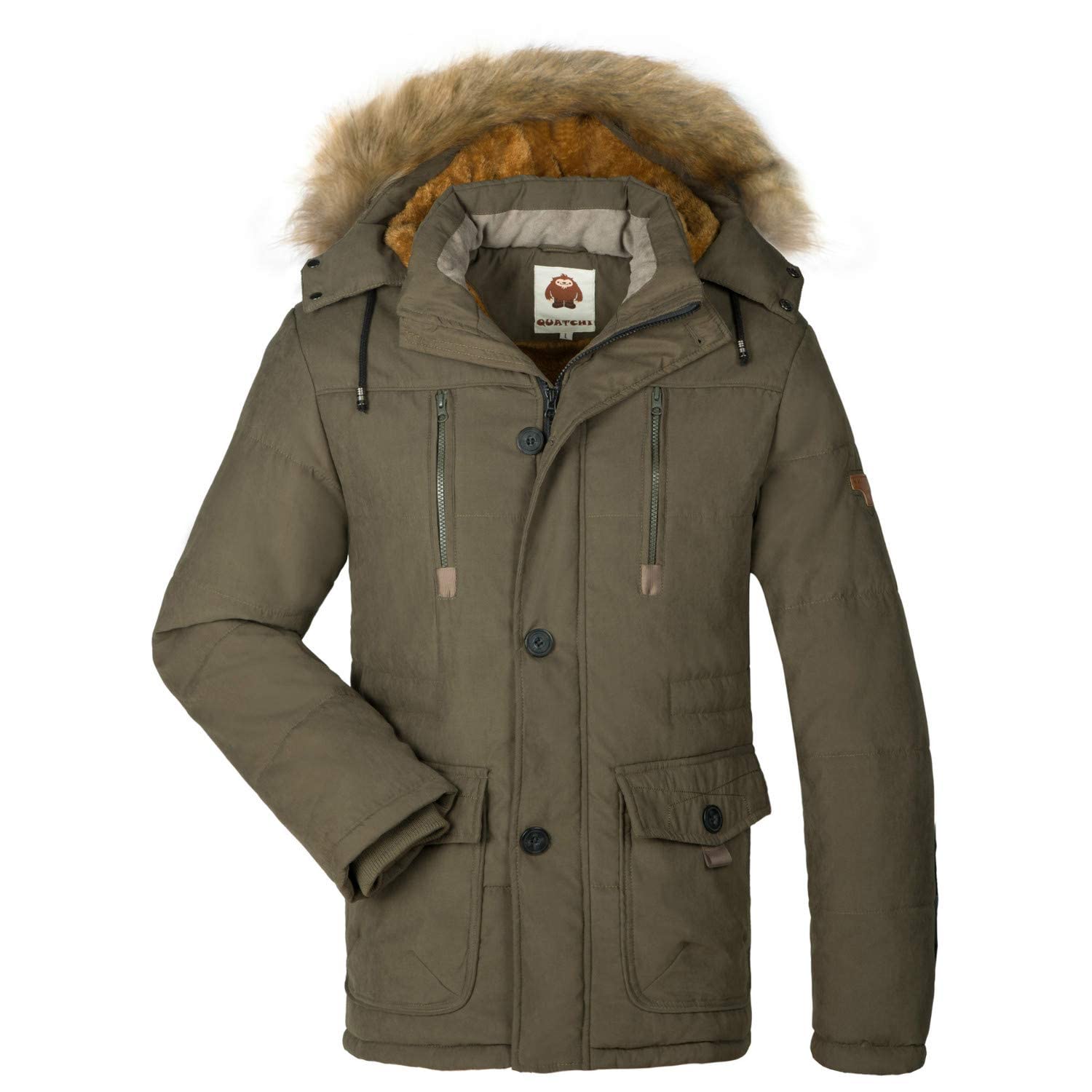 HAINES Parka Jacket Mens Coats with Fur Hood Winter Warmth Thicken Casual Outwear Coat, A07-army Green, Gr. EU-XXL