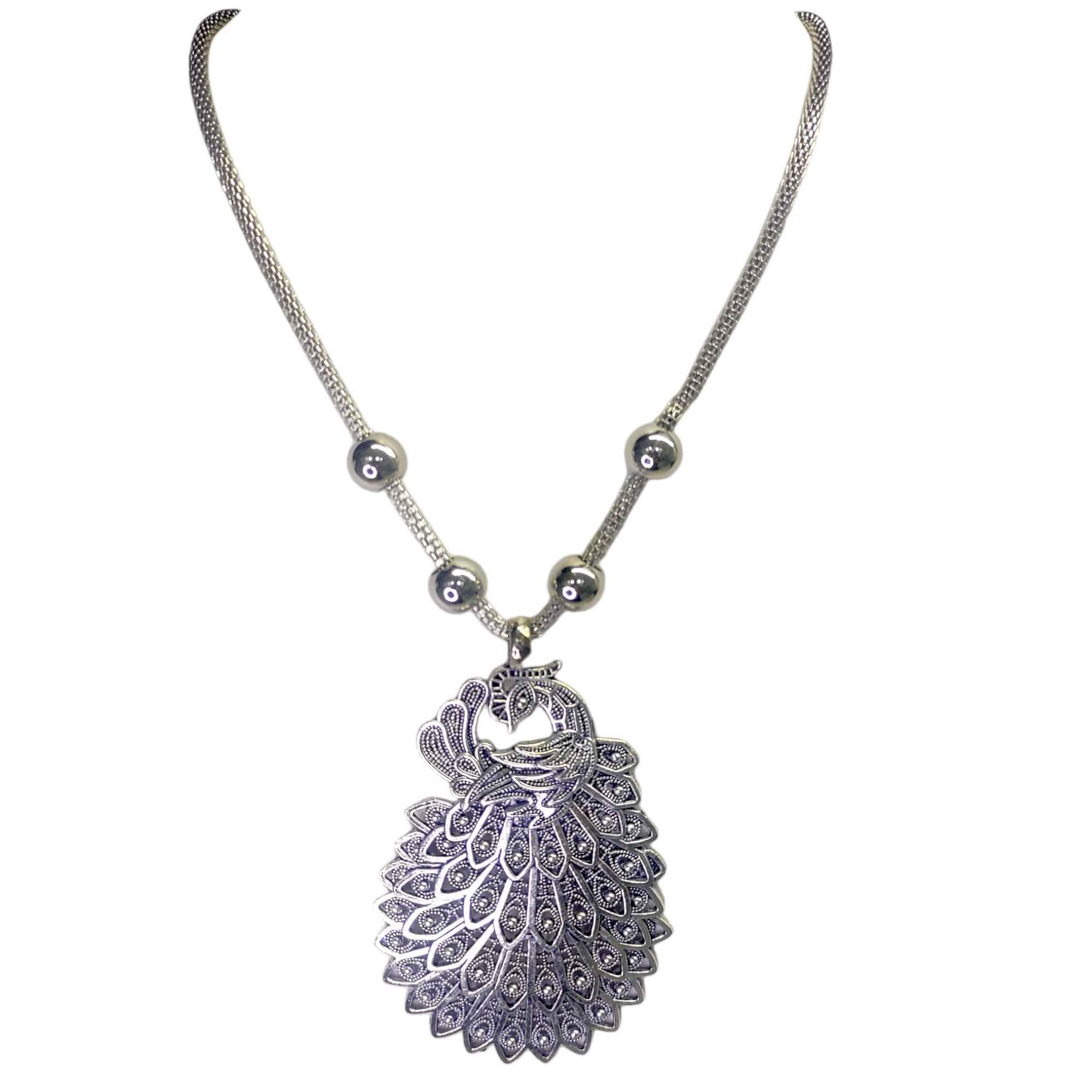 RVM Jewels Traditional Oxidized German Silver Big Size Intricate Peacock Design Large Pendant Chain Necklace for Women and Girls (B0CCYDGF46) Amazon Price History, Amazon Price Tracker