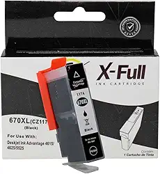 Cartucho de Tinta Compatível para 670xl 670 Marca X-Full para Impressora Ink Advantage 6525 6520 5525 4625 4615 3525 (Preto, 21 ml)