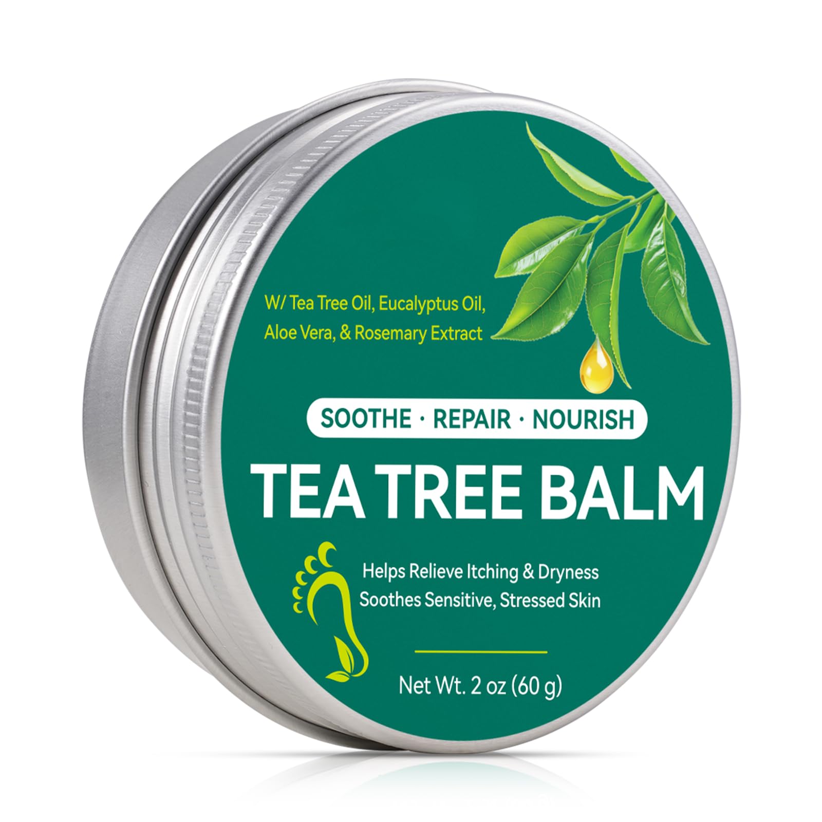 Tea Tree Oil Balm for Skin - Help Dry, Itchy Skin for Feet, Heels, Hands & Body, Hydrating Natural Formula Cream with Aloe Vera, Lavender & Green Tea - 60g