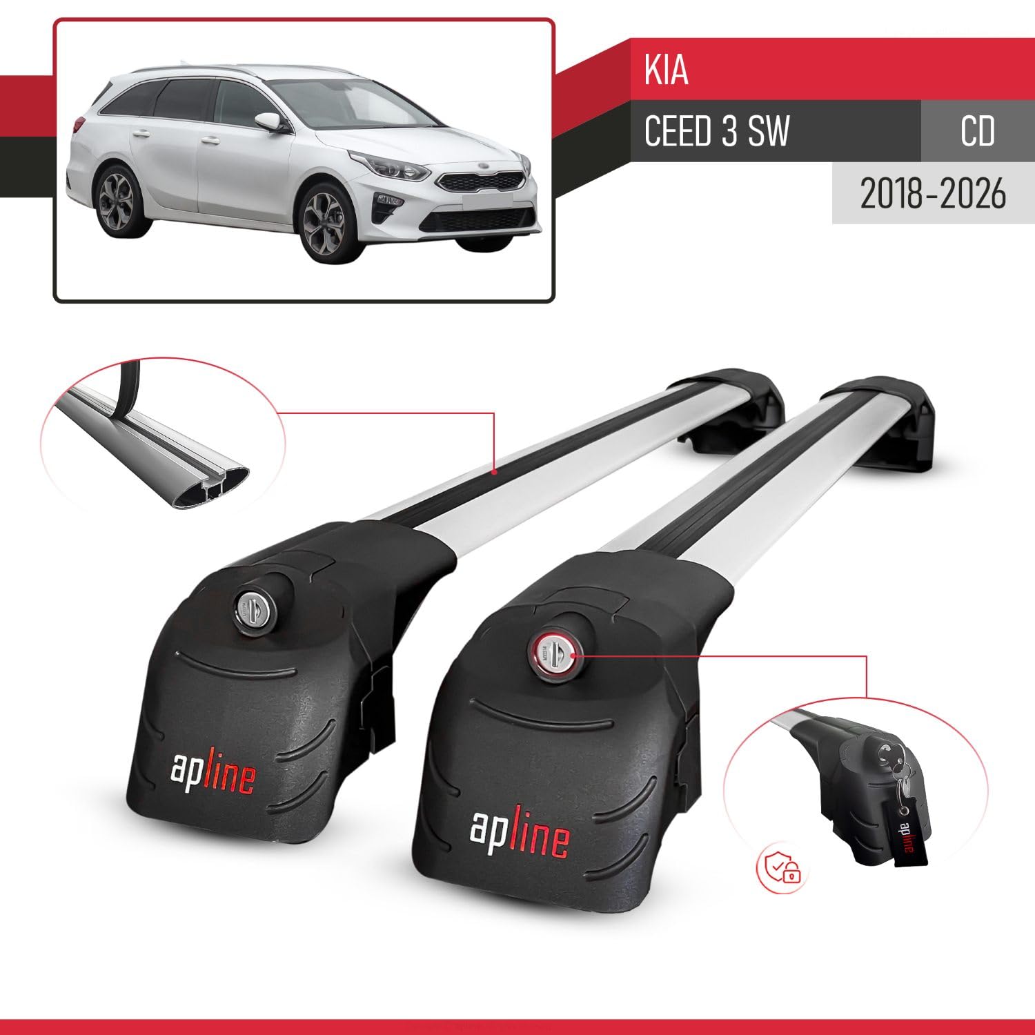 Kompatibel mit Kia Ceed 3 (CD) SW 2018-2026 ACE-2 Modell Relingträger Dachträger Auto Gepäckträger Grau Aluminium 2 Stangen