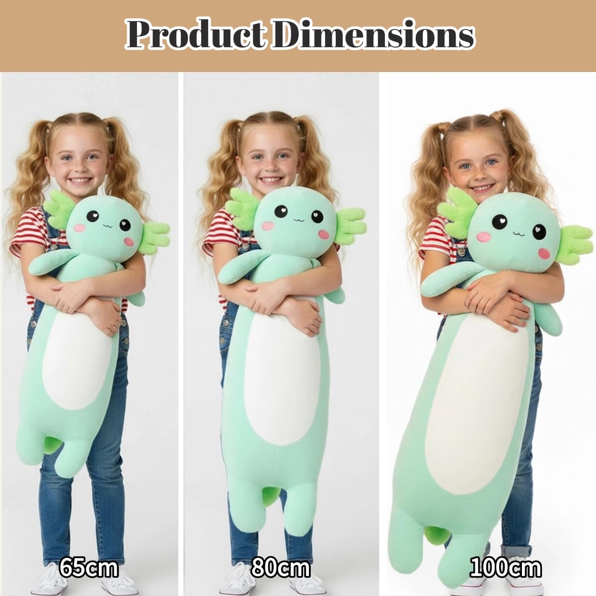 Kekeso - Peluche Axolotl 65 Cm - Coussin Long - Ultra Doux - Cadeau Enfant - Vert - Dès 3 Ans