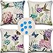 AISBUGUR wasserdichte Kissenbezugen 4 Stück 45 x 45 cm Dekorative Outdoor Kissen Wasserfest Atmungsaktiv Vögel und Schmetterlinge Kissenbezugen Werden für Sofakissen Garten Outdoor