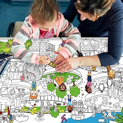 Xiliconie Zoo Animals Coloring Books for Boys Girls Zoo Giant Coloring Poster Large Coloring Tablecloth for Kids Adults Classroom Home Birthday Party Supplies Cover