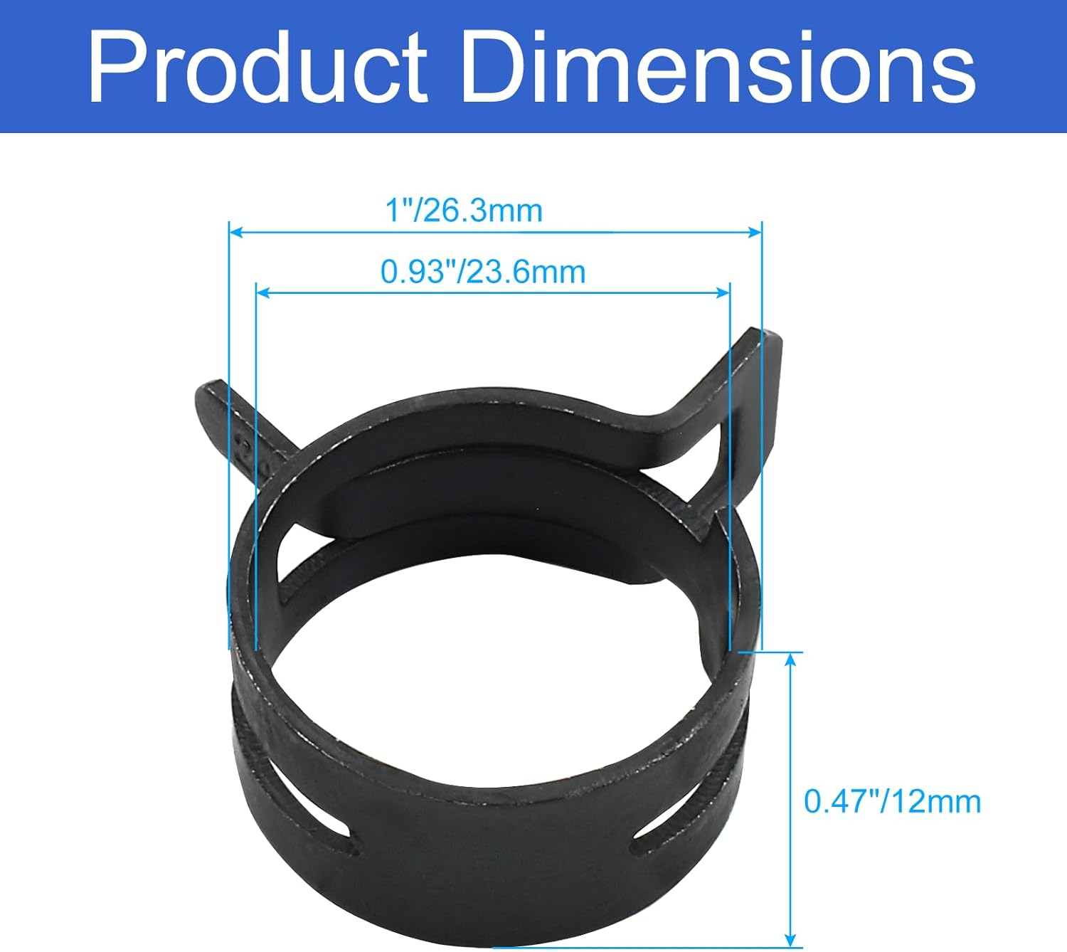 20 Pcs 15/16 Inch ID Spring Band Type Clamps, 24mm Fuel Hose Clamps Fasteners, Black Spring Hose Clip for Fuel Hose Line Water Pipe Air Tube Hose