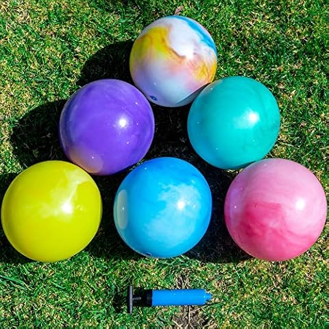 Premium Marbleized Bouncy Balls Plus Pump, 9 Inch Inflatable Sensory Balls, Best Entertainment for Kids, Pets and Adults - Fun Handballs, Kickball, Beach, Pinic, School, Church Cover