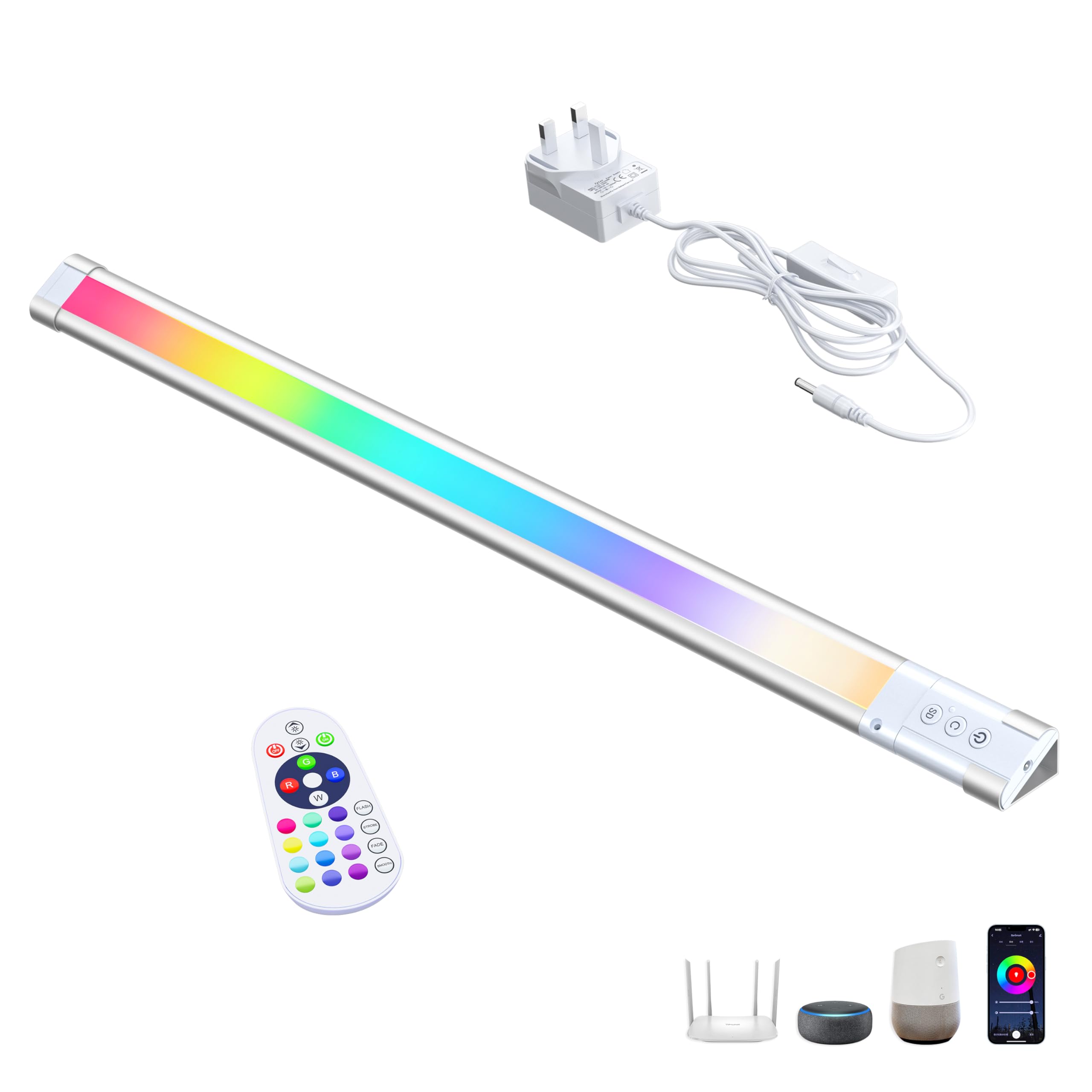 LAMPAOUS Under Cabinet Lighting Kit, Dimmable Kitchen Undercounter Lights, White & Color Ambiance Smart LED Bar Compatible with Alexa, Google Home (1-Bar 24 Inch Kit)