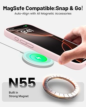 OTOFLY for iPhone 16 Pro Max Case, Compatible with MagSafe, Shockproof Magnetic Silicone Case for iPhone 16 Pro Max,[Military Grade Protection] [2 Pack Screen Protectors], Chalk Pink