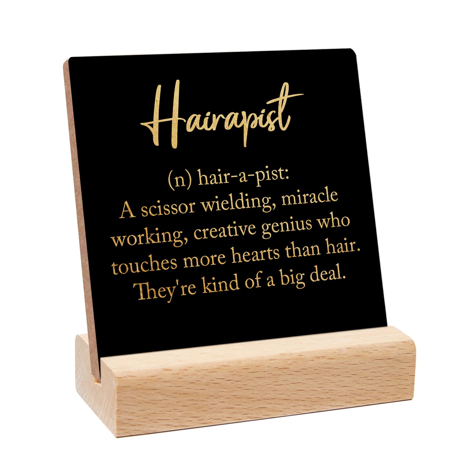 Cidobi Hairapist Wooden Sign, Hairapist Noun Sign with Wooden Stand, Office Desktop Sign, Suitable for Barber Desk Home Desktop Decoration Sign 4 X 4