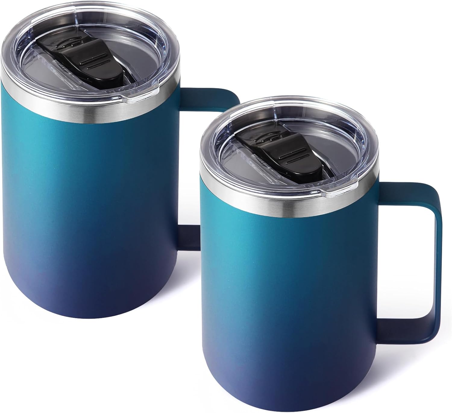 Volhoply 16oz Insulated Coffee Mug with Lid and Straw, Stainless Steel Travel Mugs with Handle, Double Wall Vacuum Leak Proof Coffee Tumbler Cup (Dark Night,2)