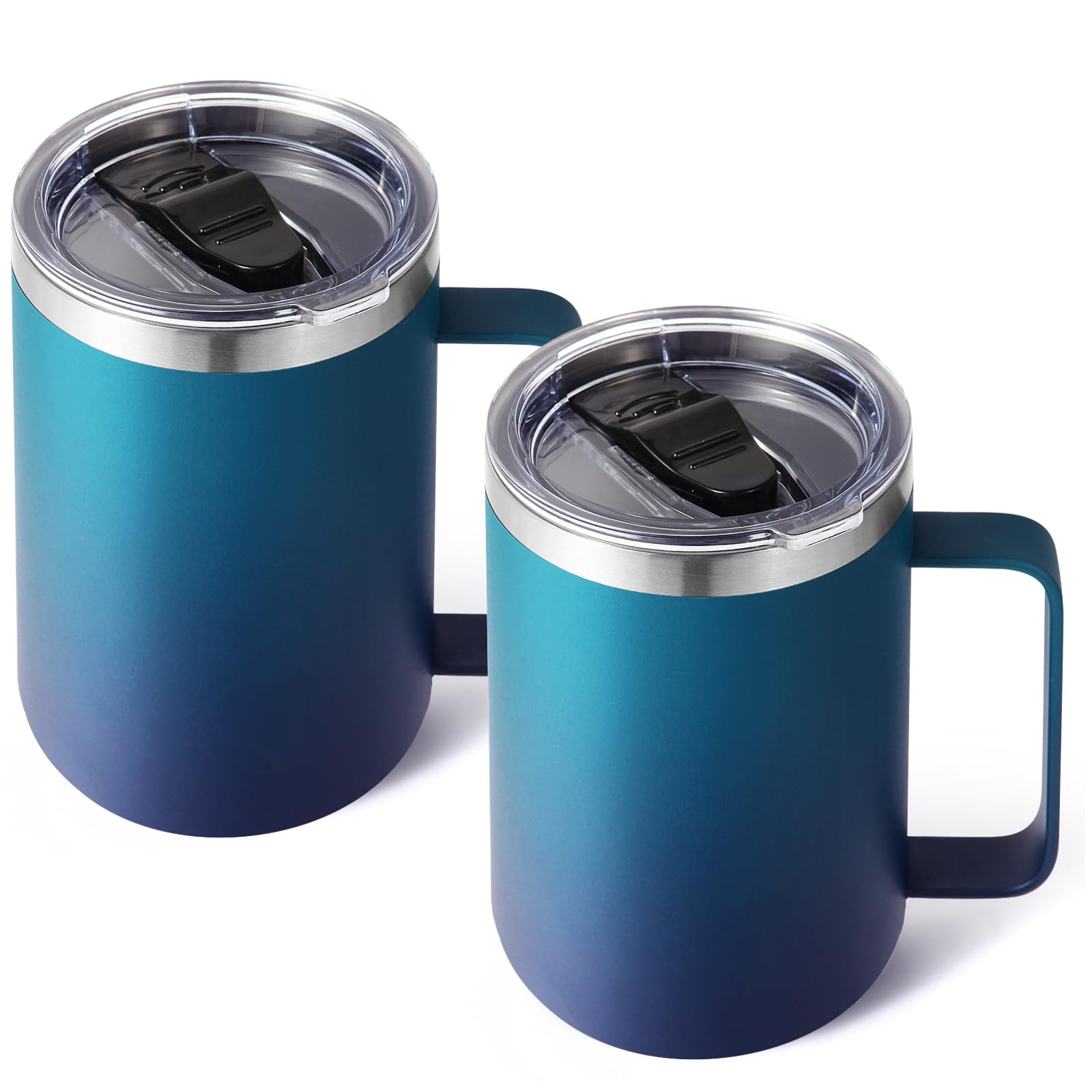 Volhoply 470ml (16oz) Insulated Coffee Mug with Lid and Straw, Stainless Steel Travel Mugs with Handle, Double Wall Vacuum Leak Proof Coffee Tumbler Cup (Dark Night,2)