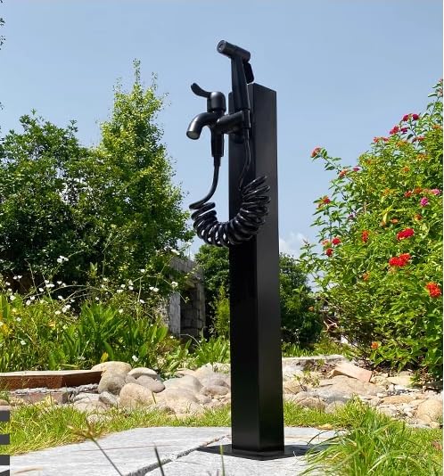 304 Stainless Steel Garden Water Column, Freestanding Hose Stand with Lock Faucet, Antifreeze Outdoor Water Dispenser & Fountain for Irrigation & Landscaping