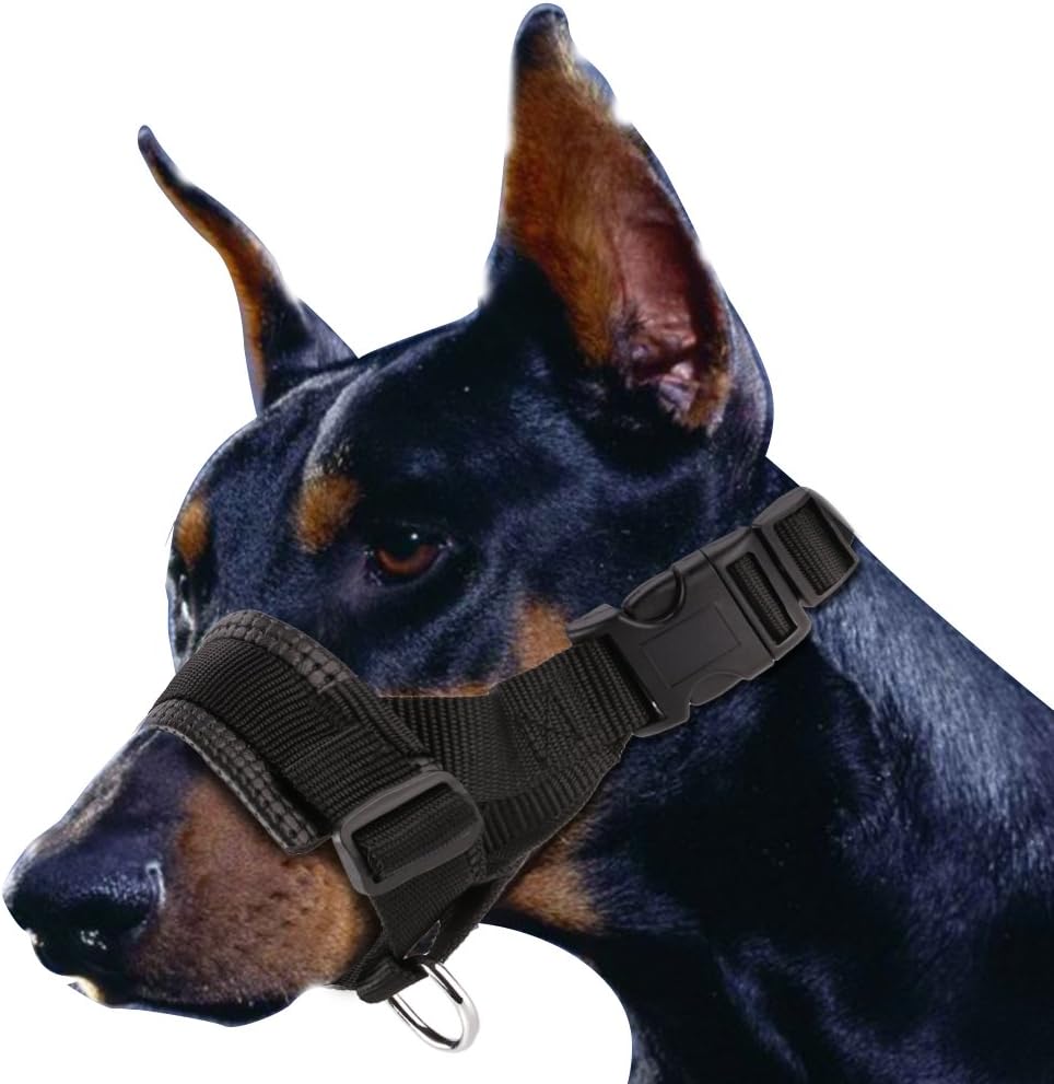 Dog Muzzle Nylon with Soft Padding for Dogs Prevent Anti Biting, Barking and Chewing, Adjustable Loop, Black