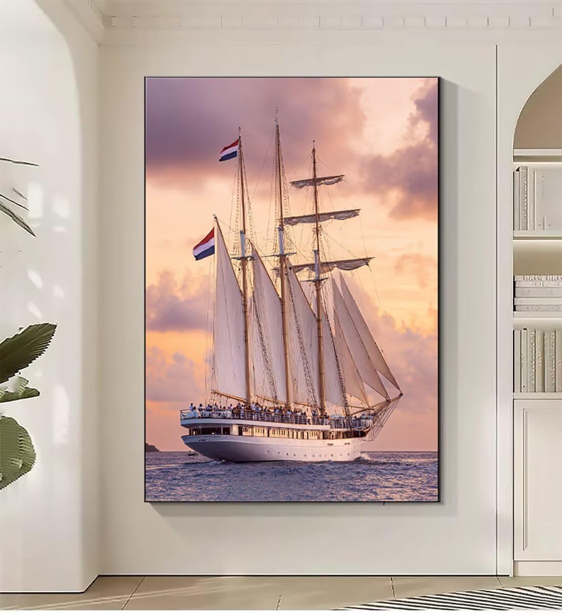 Boot Landschaft Malen Nach Zahlen Erwachsene, Paint by Numbers Adult Anfänger Set, Heimwerk Malen Nach Zahlen Kinder Mit Rahmen, 3 Pinsel und 36 Acrylfarbe Als für Deko Wohnzimmer 60 x 80 cm BJHDK570