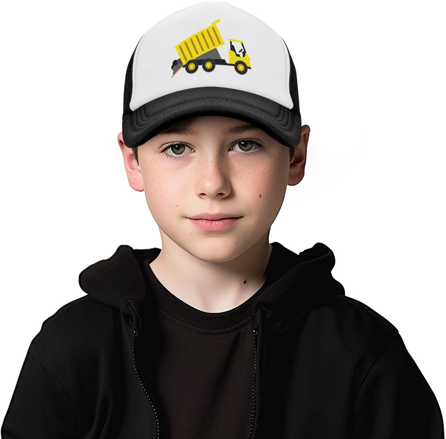 Boys' Dump Truck Mesh Hat for Boys and Girls, Adjustable Snapback Trucker Baseball Cap for Toddler Kid Ages 2-6